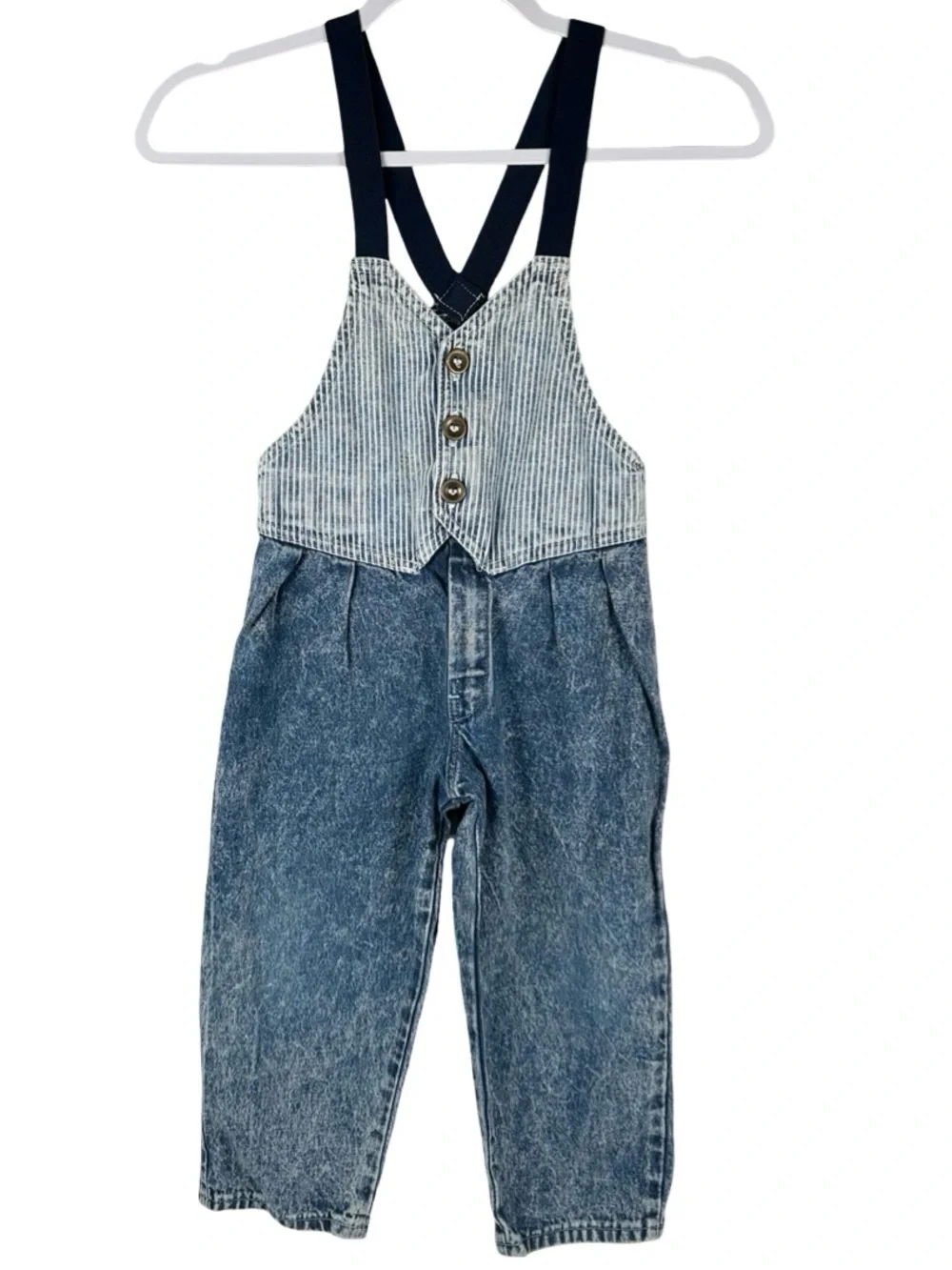 OshKosh B’Gosh Vintage Striped Denim Acid Wash Jean Vest Overalls Kids Size 4T
